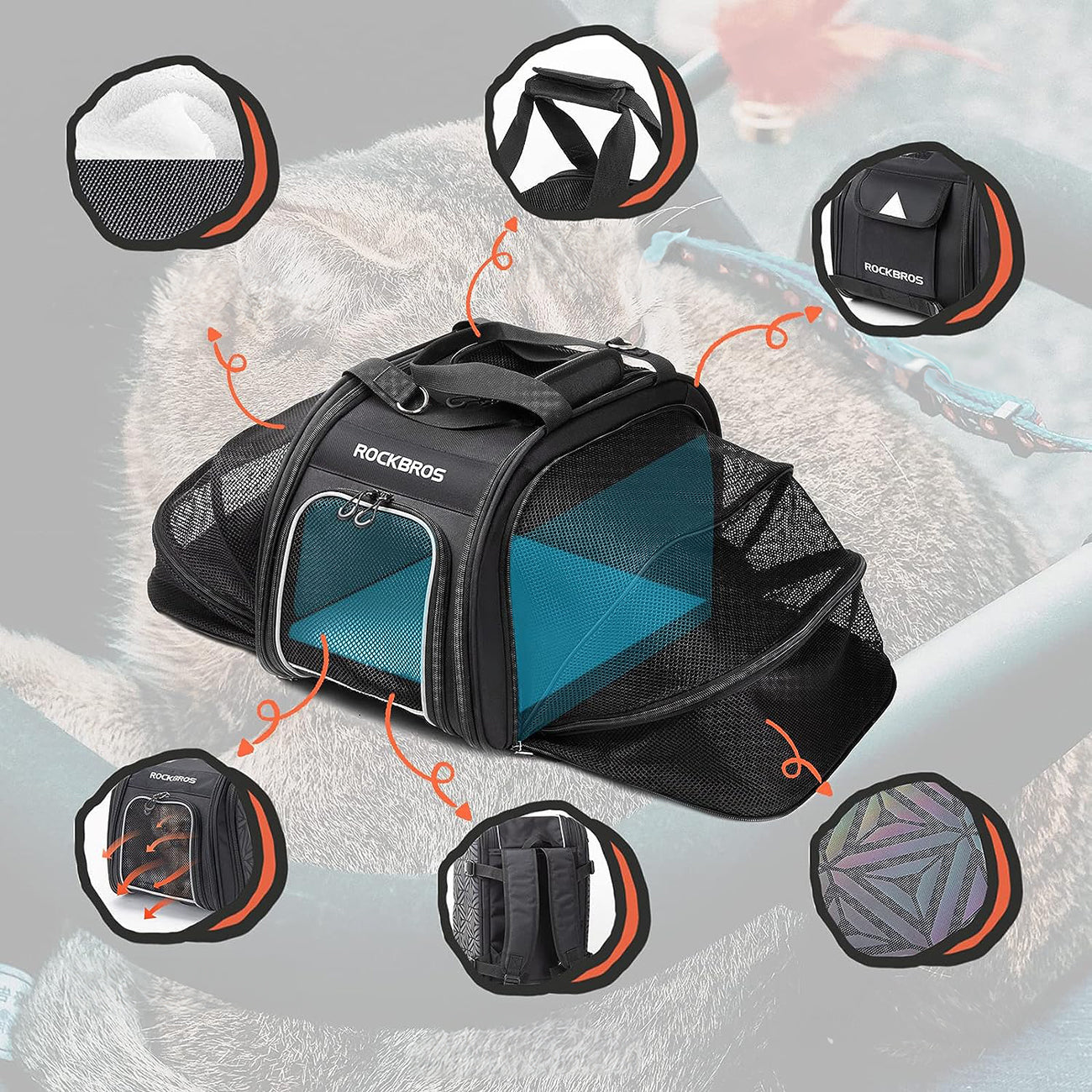 Rockbros 30140028001 transportavimo dviračio krepšys katėms ir šunims - juodas -- Bicycle Bags