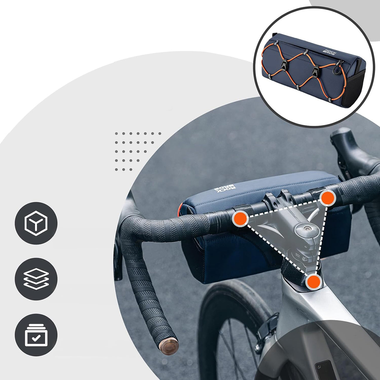 Rockbros 30110054002 dviračio stangos krepšys 2,2 l - mėlynas -- Bicycle Bags