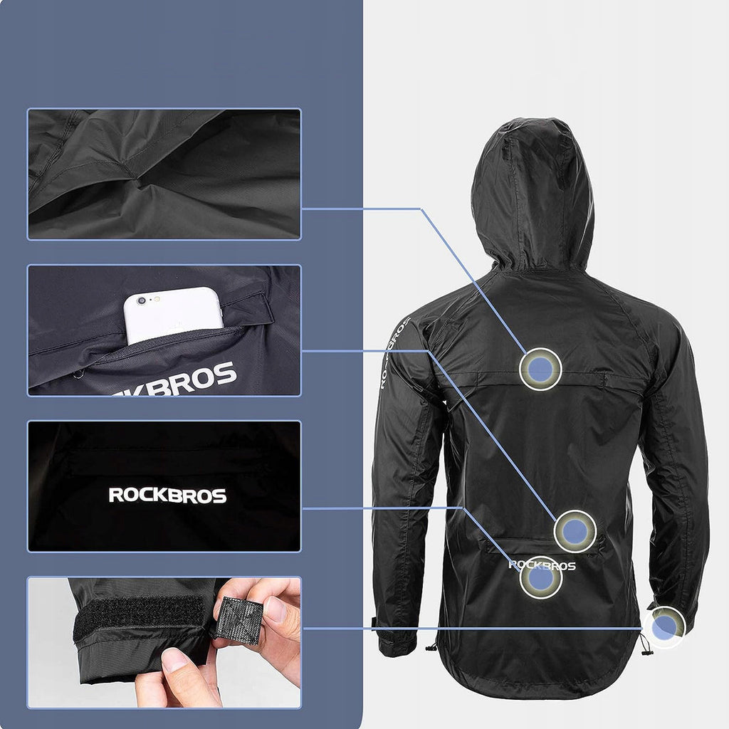 Rockbros YPY013BKL Lietaus striukė angliavidis atspartas vėliui L - juoda -- Cycling Jackets & Vests