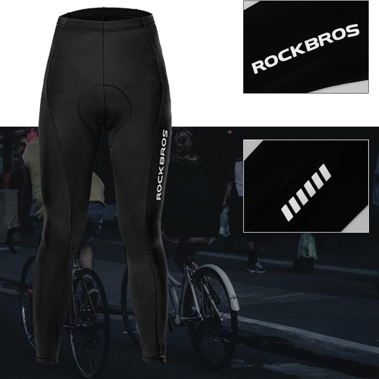 Rockbros RK20043XL Dvelkūs dviratininkų kelnės su XXXL pagalvėle - juodos spalvos -- Cycling Tights & Bib Tights