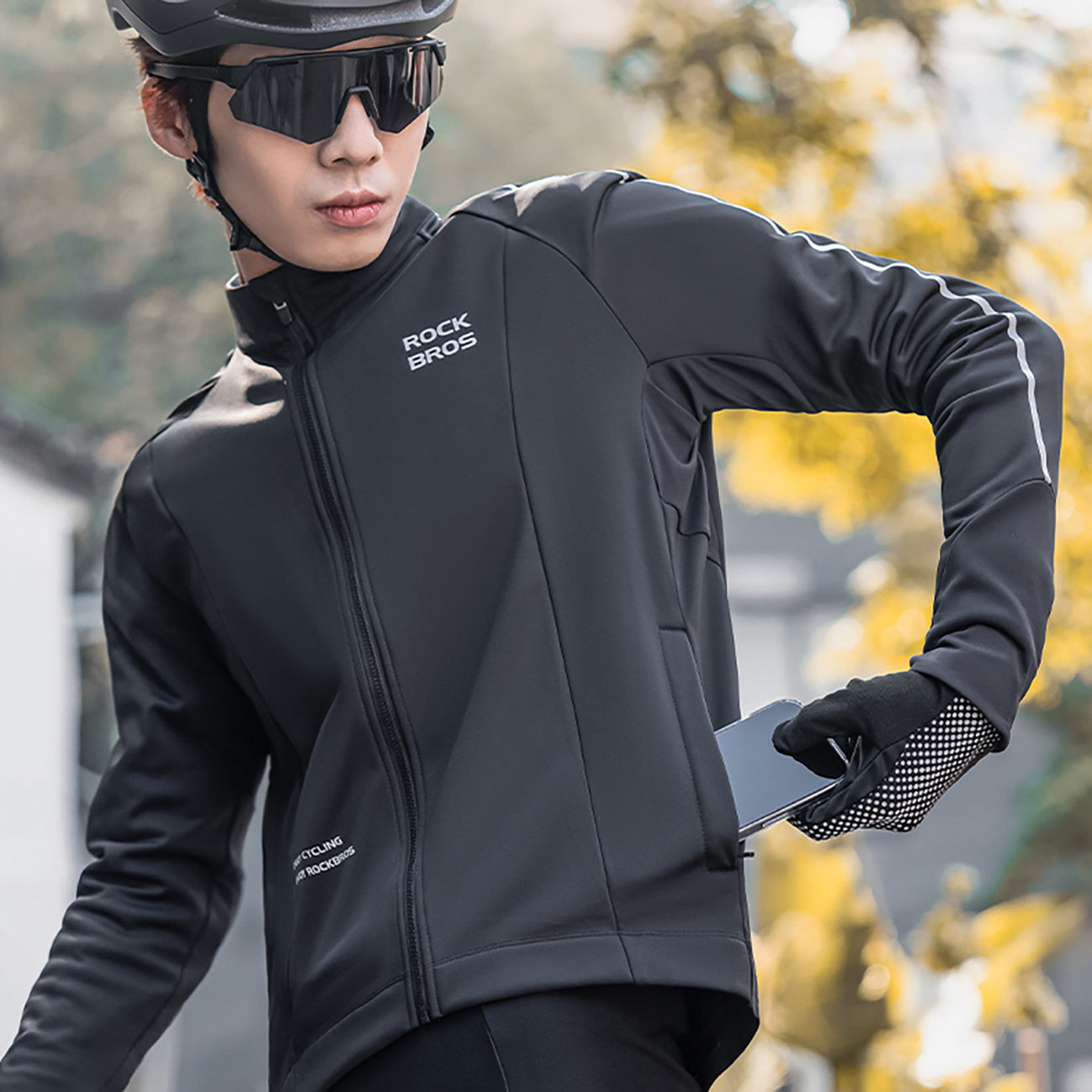 Rockbros ilgais rankovais rudens/žiemos dviračio striukė, dydis L - juoda -- Cycling Jackets & Vests