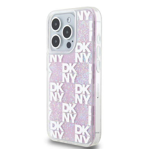 DKNY Liquid Glitter Multilogo dėklas iPhone 15 Pro – rožinis