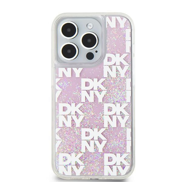 DKNY Liquid Glitter Multilogo dėklas iPhone 15 Pro – rožinis