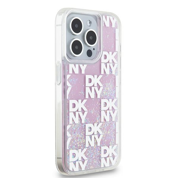 DKNY Liquid Glitter Multilogo dėklas iPhone 15 Pro – rožinis