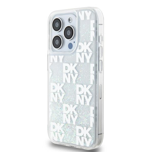 DKNY Liquid Glitter Multilogo dėklas iPhone 15 Pro – baltas