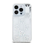 DKNY Liquid Glitter Multilogo dėklas iPhone 15 Pro – baltas