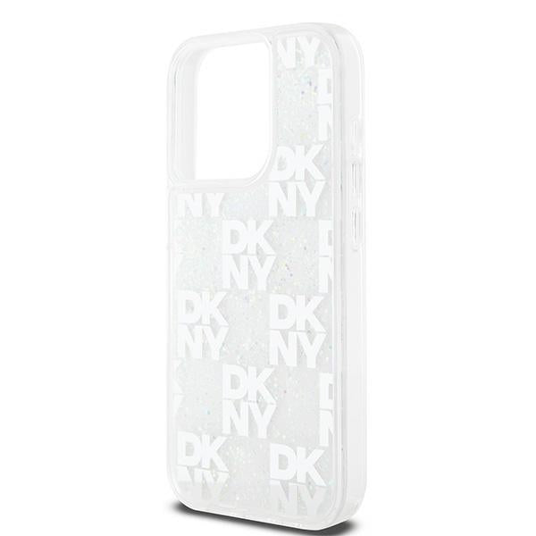 DKNY Liquid Glitter Multilogo dėklas iPhone 15 Pro – baltas