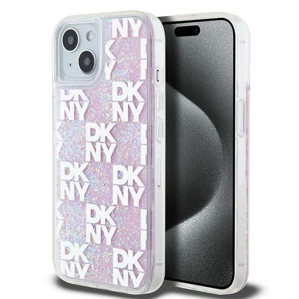 DKNY Liquid Glitter dėklas iPhone 15/14/13 – rožinis