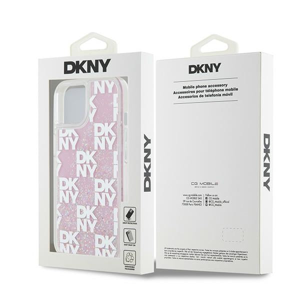 DKNY Liquid Glitter dėklas iPhone 15/14/13 – rožinis