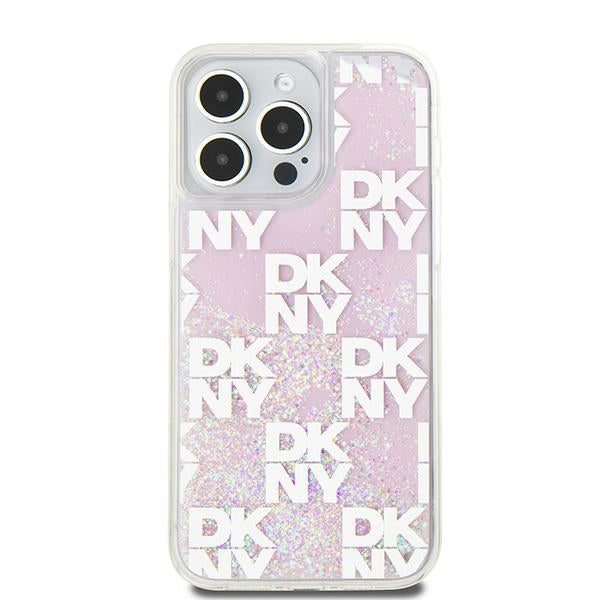 DKNY Liquid Glitter Multilogo dėklas iPhone 15 Pro Max – rožinis