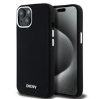 DKNY silikoninis MagSafe dėklas iPhone 15 Plus/14 Plus – juodas