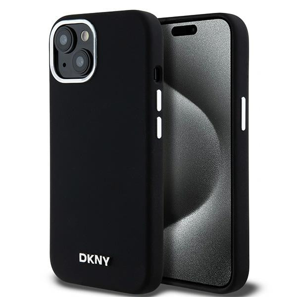 DKNY silikoninis MagSafe dėklas iPhone 15 Plus/14 Plus – juodas