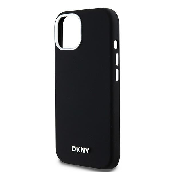 DKNY silikoninis MagSafe dėklas iPhone 15 Plus/14 Plus – juodas