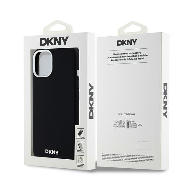 DKNY silikoninis MagSafe dėklas iPhone 15 Plus/14 Plus – juodas