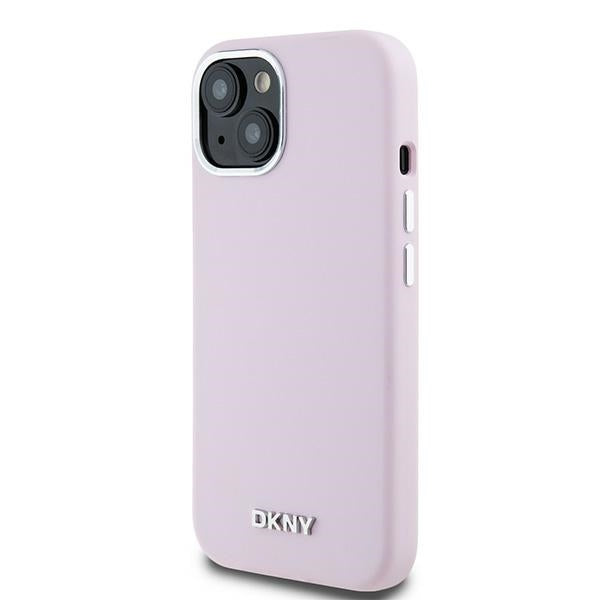 DKNY silikoninis MagSafe dėklas iPhone 15 Plus/14 Plus – rožinis