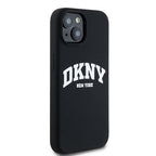 DKNY MagSafe silikoninis dėklas iPhone 15 Plus – juodas