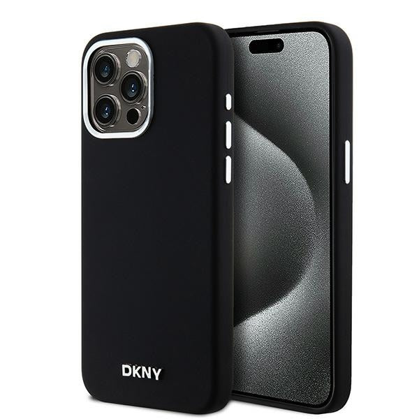 DKNY silikoninis MagSafe dėklas iPhone 15 Pro Max – juodas