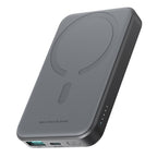 Joyroom Išorinė baterija JR-W020 Mini 5000mAh USB-A USB-C indukcinė 20W - juoda + USB-C / USB-C laidas
