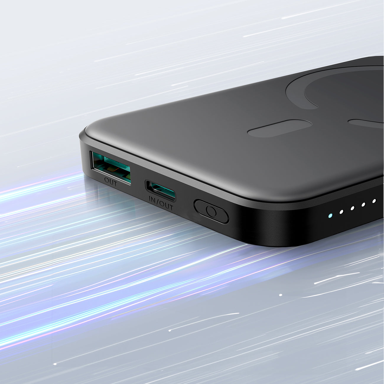Joyroom Išorinė baterija JR-W020 Mini 5000mAh USB-A USB-C indukcinė 20W - juoda + USB-C / USB-C laidas