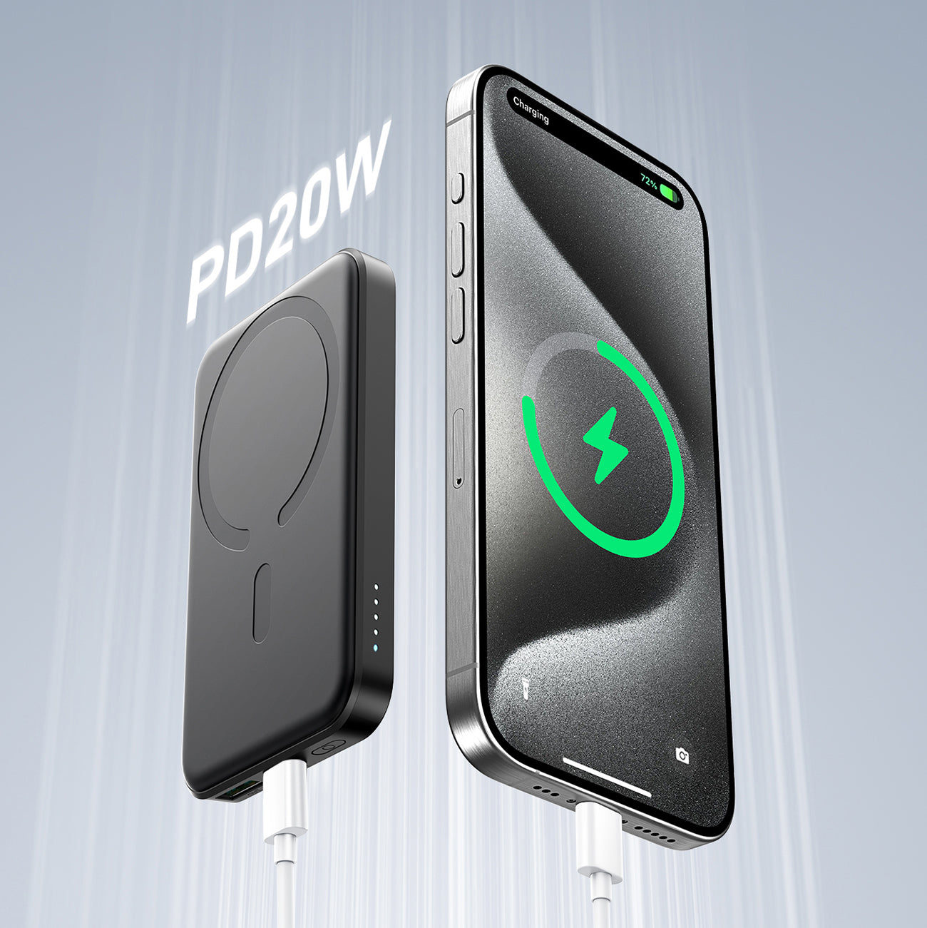 Joyroom Išorinė baterija JR-W020 Mini 5000mAh USB-A USB-C indukcinė 20W - juoda + USB-C / USB-C laidas