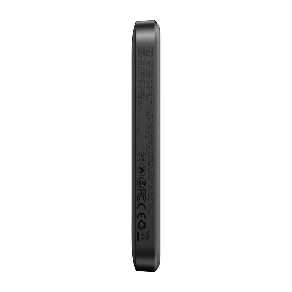 Joyroom Išorinė baterija JR-W020 Mini 5000mAh USB-A USB-C indukcinė 20W - juoda + USB-C / USB-C laidas