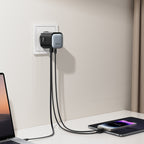 Joyroom JR-TCL02 65W USB-A USB-C GaN įkroviklis su integruotu USB-C laidu - juodas