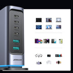 Joyroom JR-TCM02 Multiport GaN įkroviklis 65W EU 4x USB-C 2x USB-A - tamsiai pilkas