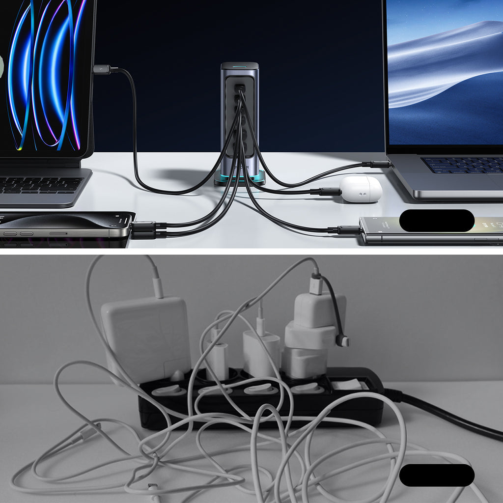 Joyroom JR-TCM02 Multiport GaN įkroviklis 65W EU 4x USB-C 2x USB-A - tamsiai pilkas
