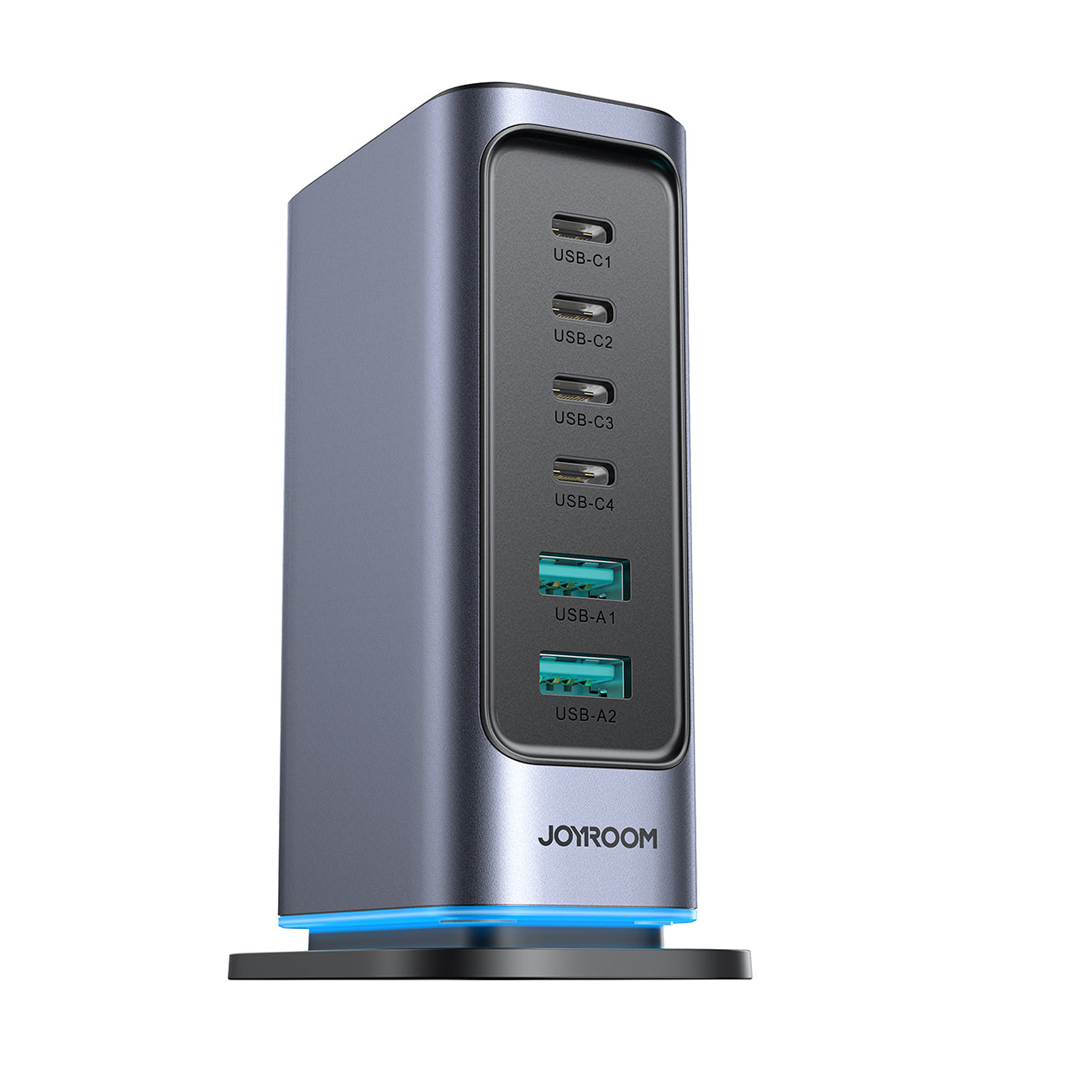 Joyroom JR-TCM02 Multiport GaN įkroviklis 65W EU 4x USB-C 2x USB-A - tamsiai pilkas