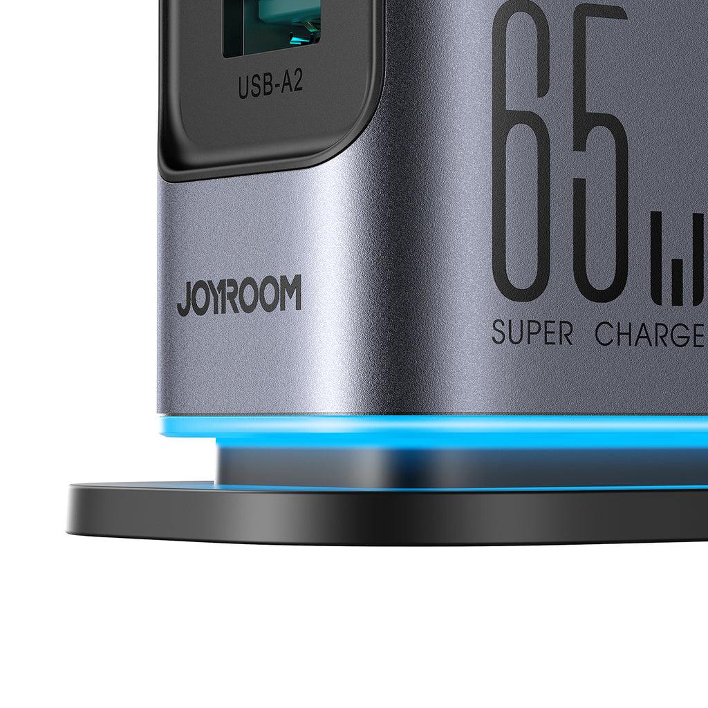 Joyroom JR-TCM02 Multiport GaN įkroviklis 65W EU 4x USB-C 2x USB-A - tamsiai pilkas