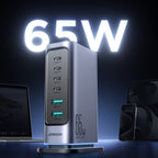 Joyroom JR-TCM02 Multiport GaN įkroviklis 65W EU 4x USB-C 2x USB-A - tamsiai pilkas