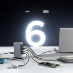 Joyroom JR-TCM02 Multiport GaN įkroviklis 65W EU 4x USB-C 2x USB-A - tamsiai pilkas