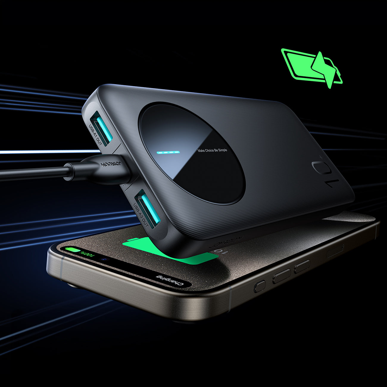 Joyroom Išorinė baterija JR-PBF12 10000mAh 2.4A 2x USB-A 1x USB-C - juoda