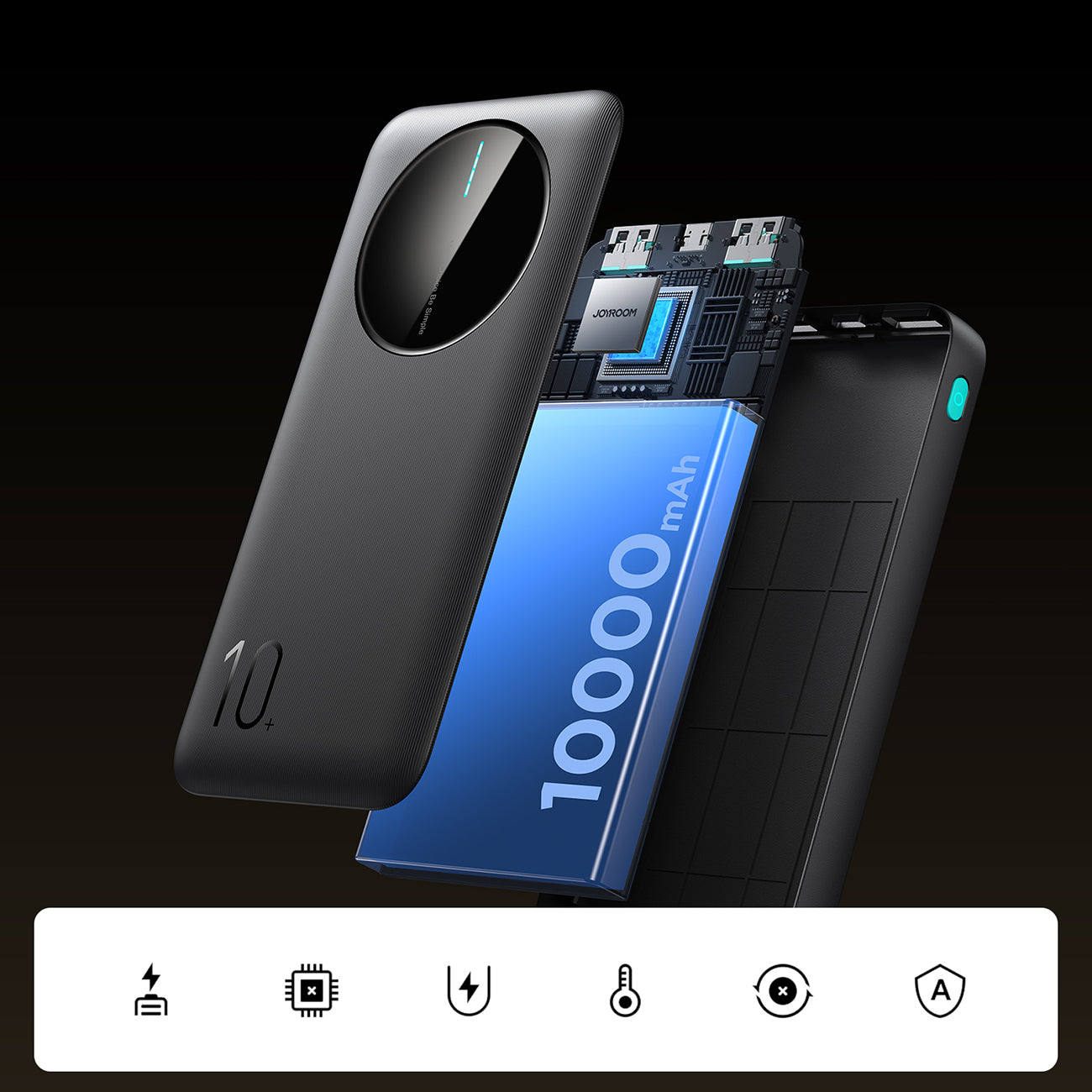 Joyroom Išorinė baterija JR-PBF12 10000mAh 2.4A 2x USB-A 1x USB-C - juoda