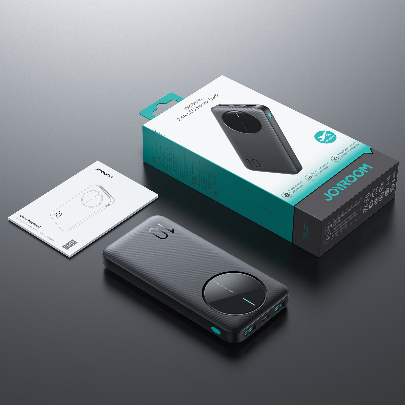 Joyroom Išorinė baterija JR-PBF12 10000mAh 2.4A 2x USB-A 1x USB-C - juoda