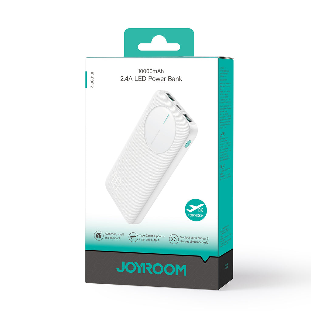 Joyroom Išorinė baterija JR-PBF12 10000mAh 2.4A 2x USB-A 1x USB-C - balta