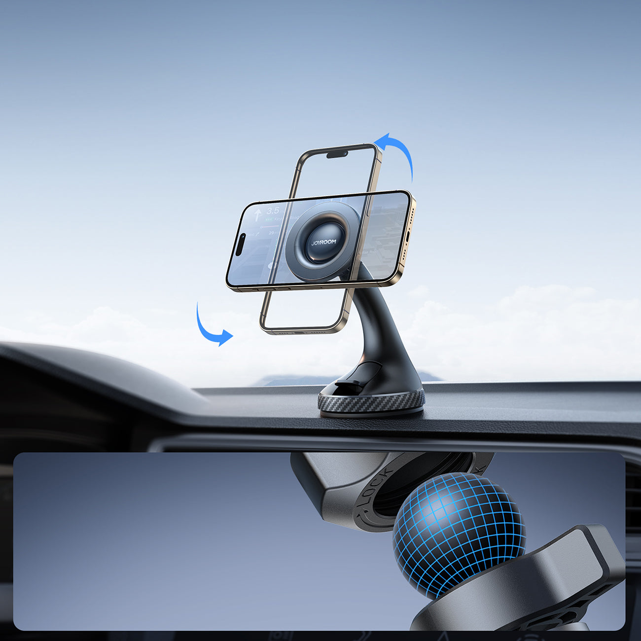 Joyroom magnetinis automobilinis laikiklis JR-ZS406 priekinam stiklui / kokpitui, juodas