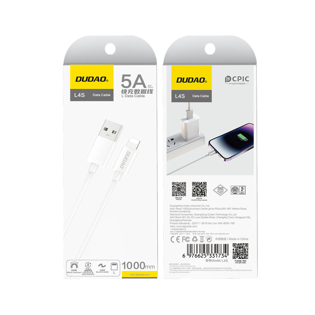 Dudao L4SL USB-A / Lightning 2A laidas 1m - baltas
