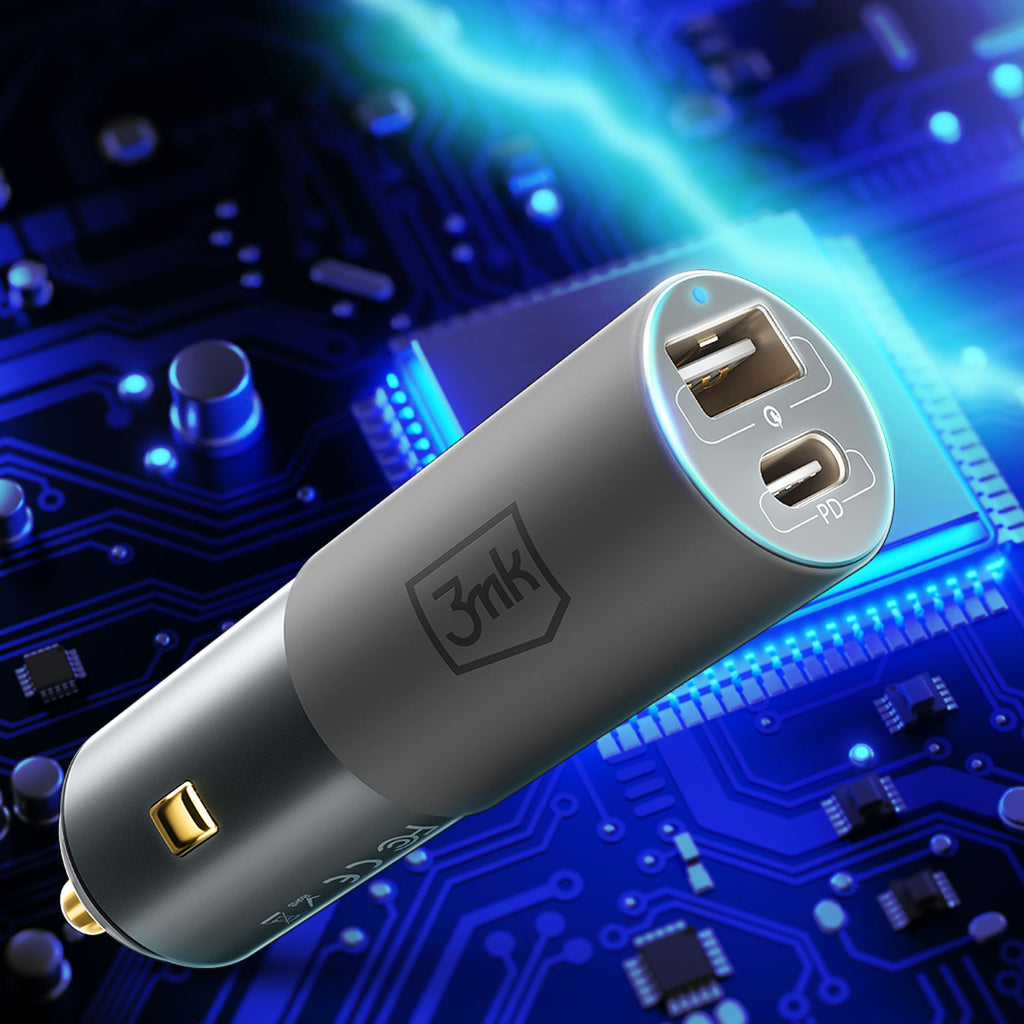 3mk Hyper Car Charger USB-C USB-A 100W – sidabrinis