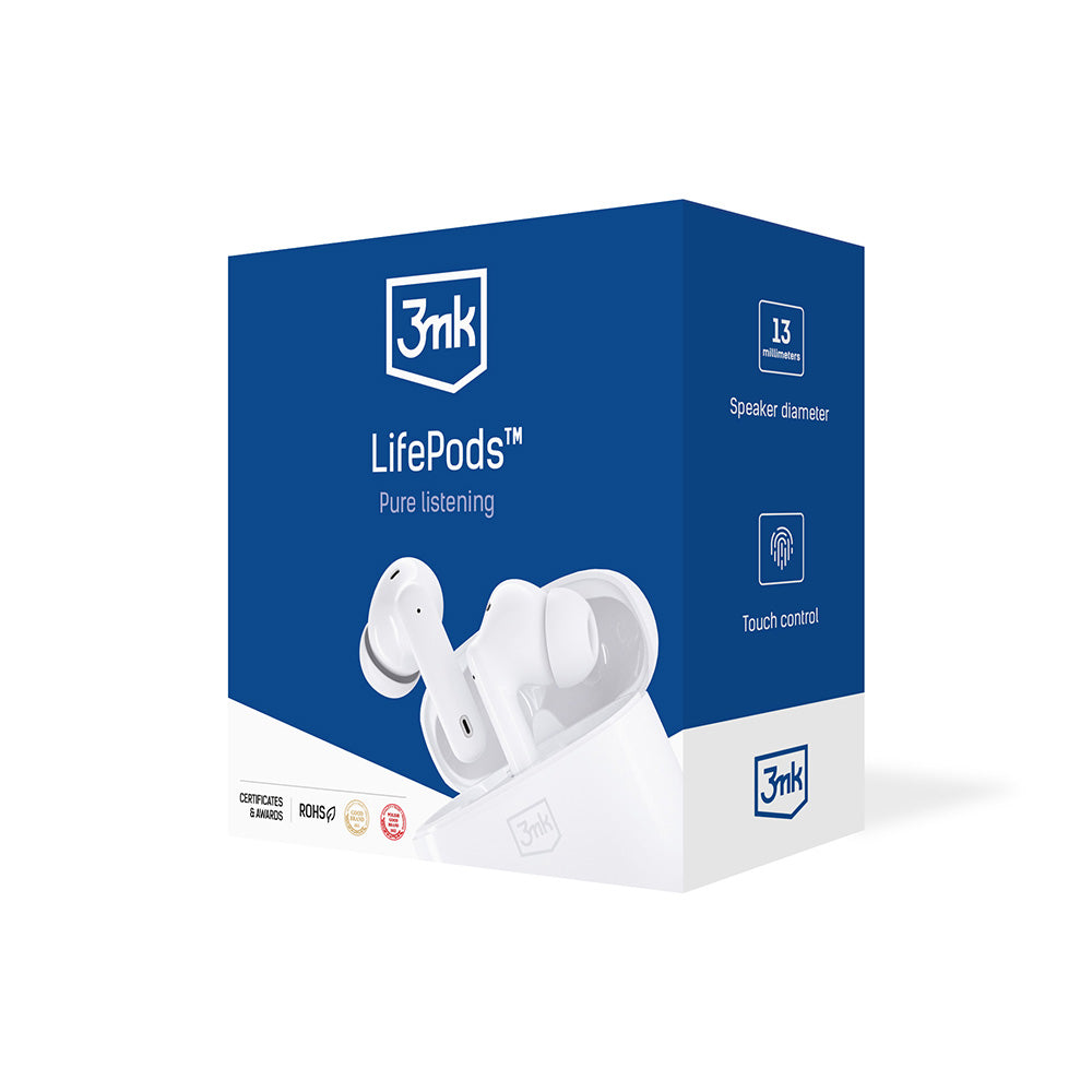 3mk LifePods į ausis įdedamos belaidės Bluetooth 5.3 ANC ausinės – baltos -- Cell phone cases and covers