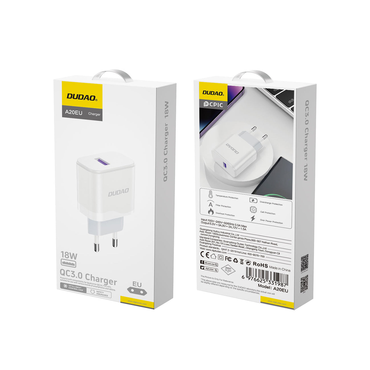 Dudao A20EU USB-A 18W tinklo įkroviklis - baltas