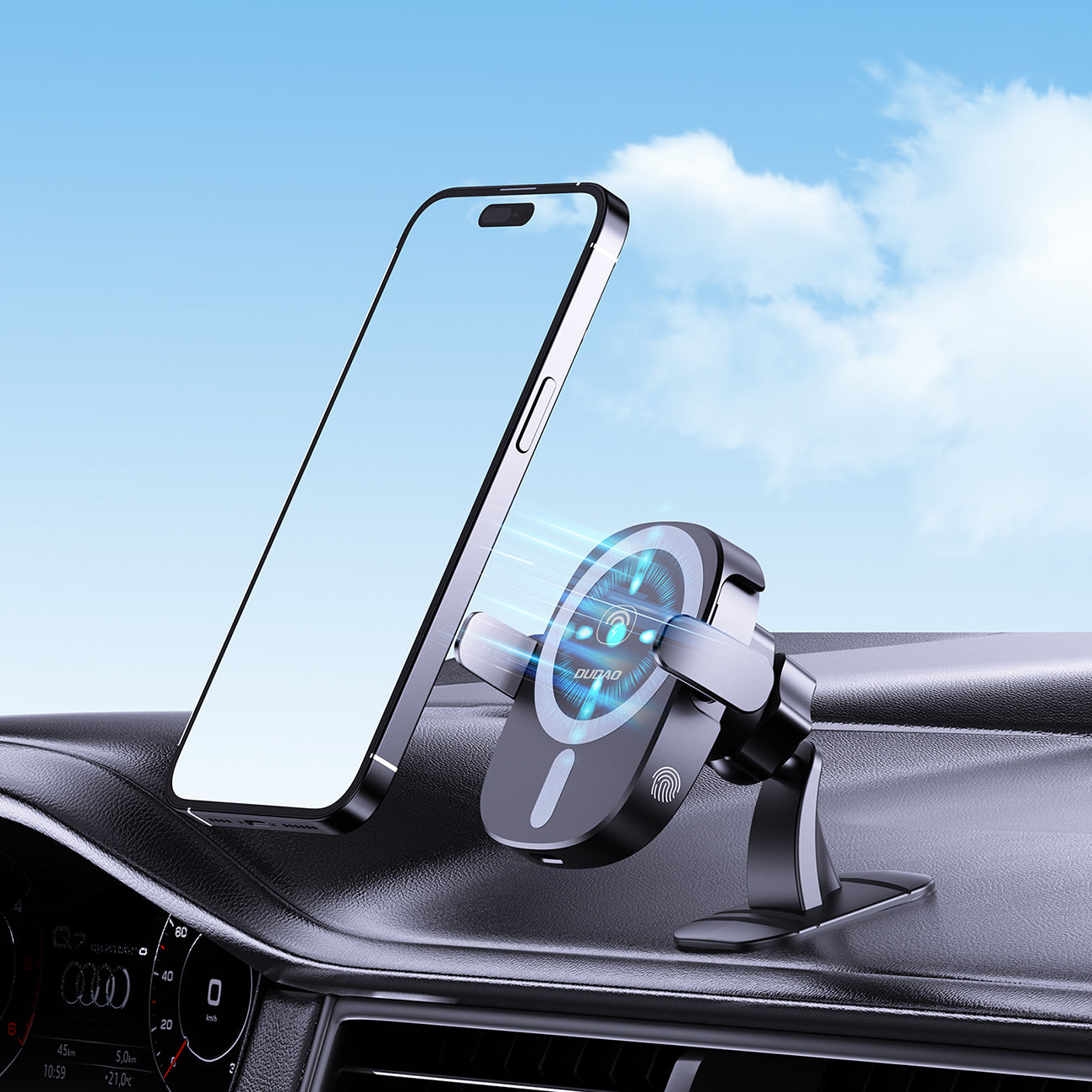 Dudao automobilinis telefono laikiklis FW11 su 15W indukciniu įkrovikliu oro angoms / kokpitui, juodas