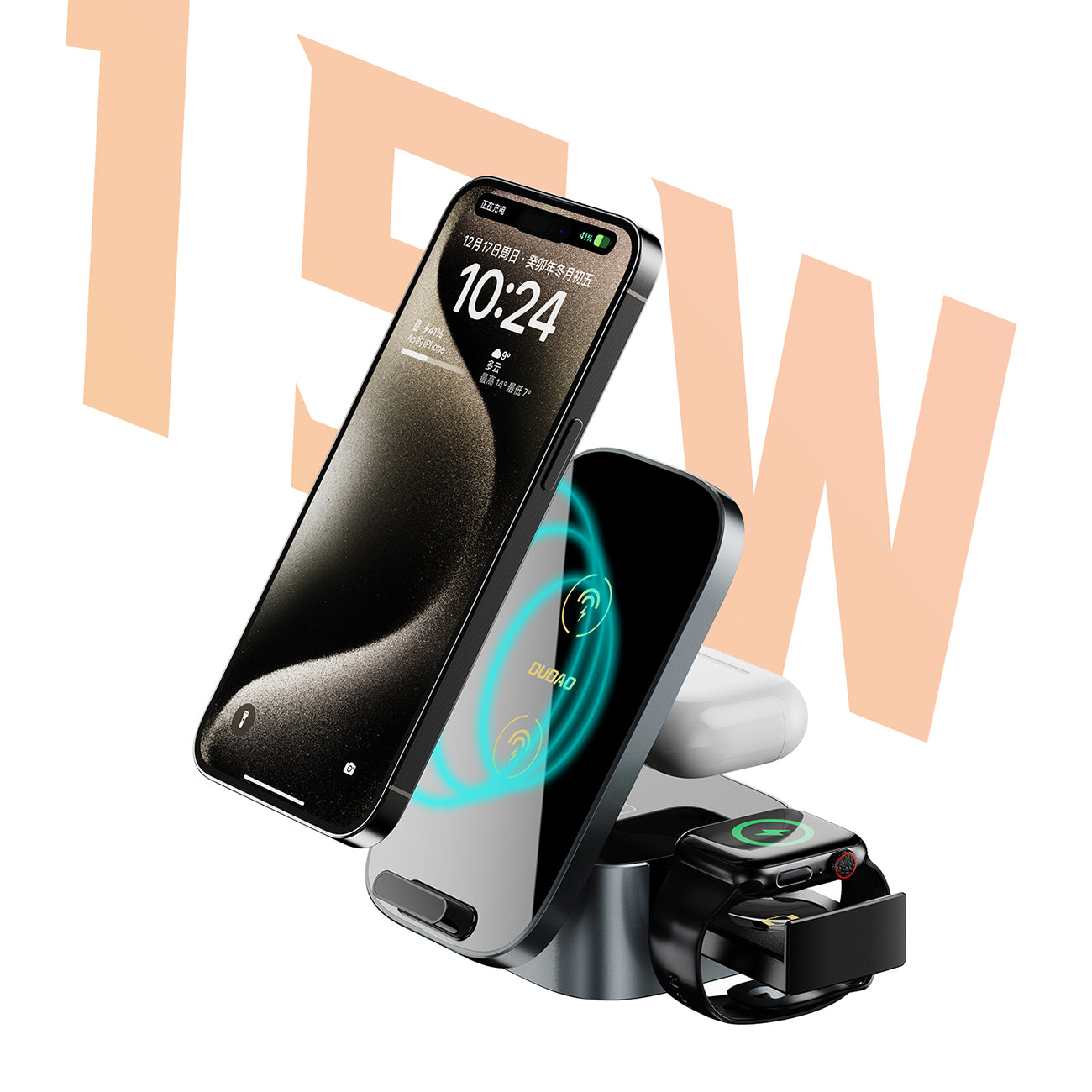 Dudao A11Pro+ 15W 3in1 indukcinis įkroviklis telefonui/išmaniajam laikrodžiui/ausinėms - juodas
