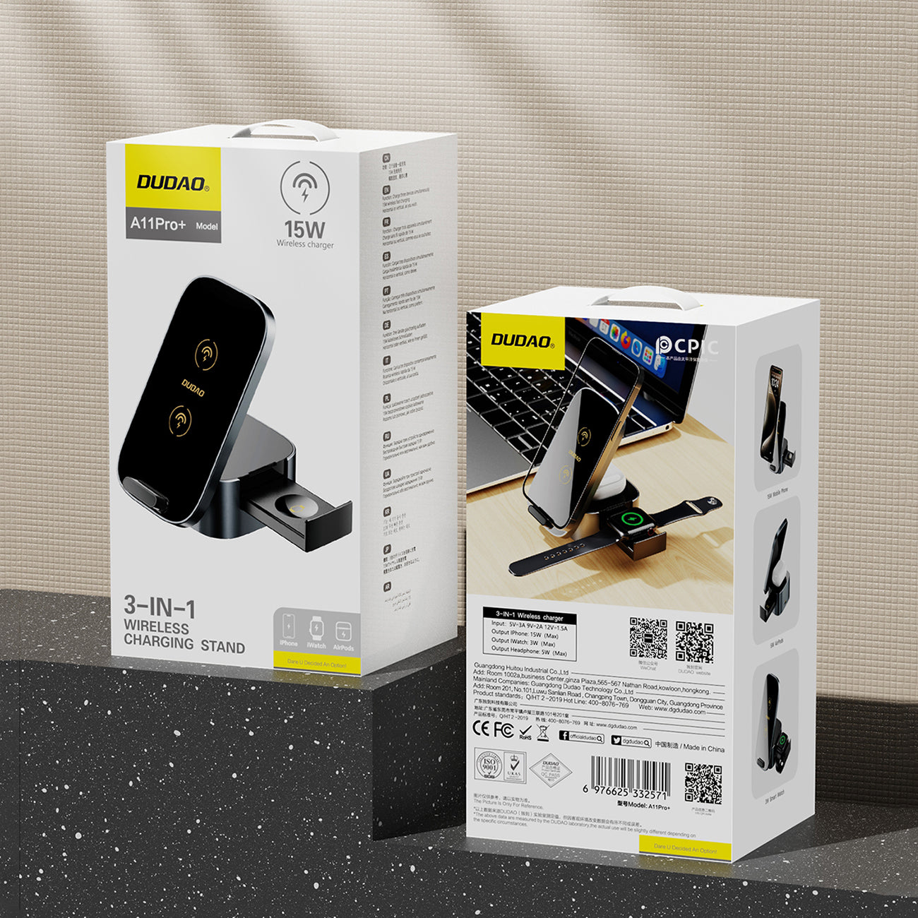 Dudao A11Pro+ 15W 3in1 indukcinis įkroviklis telefonui/išmaniajam laikrodžiui/ausinėms - juodas