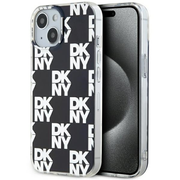 DKNY IML Checkered Mono Pattern dėklas iPhone 15/14/13 – juodas -- iPhone 15