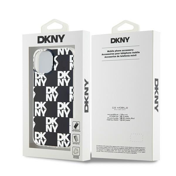 DKNY IML Checkered Mono Pattern dėklas iPhone 15/14/13 – juodas -- iPhone 15