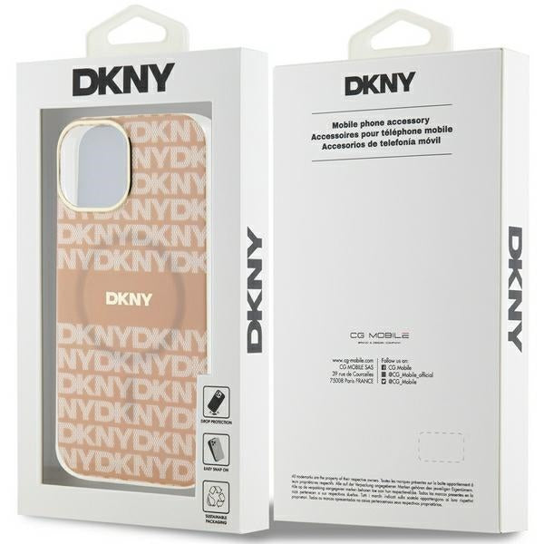 DKNY IML Mono & Stripe MagSafe dėklas iPhone 15 Plus / 14 Plus – rožinis