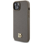 DKNY odinis MagSafe dėklas iPhone 15 Plus/14 Plus – rudas