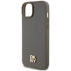 DKNY odinis MagSafe dėklas iPhone 15 Plus/14 Plus – rudas