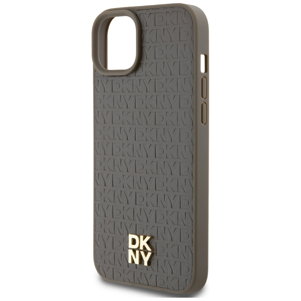 DKNY odinis MagSafe dėklas iPhone 15 Plus/14 Plus – rudas